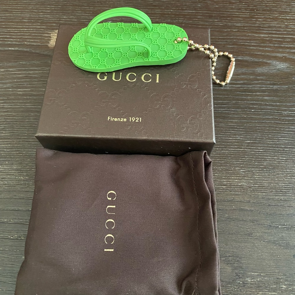 Authentic Gucci green flip flop key chain key charm